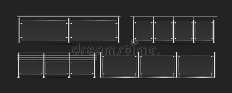 Section of glass fences set, 3d handrails acrylic fencing collection, plexiglass railing