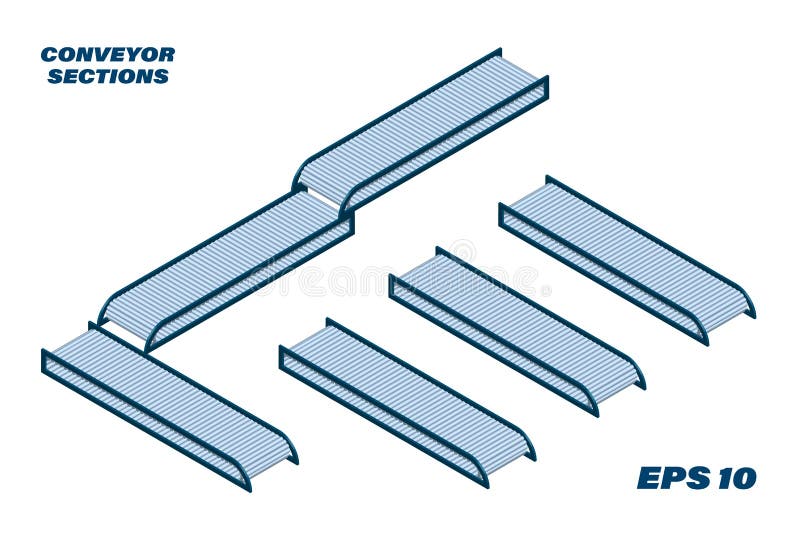 Sections Of Conveyor Belt In Isometry. Constructor Isolated Vector On