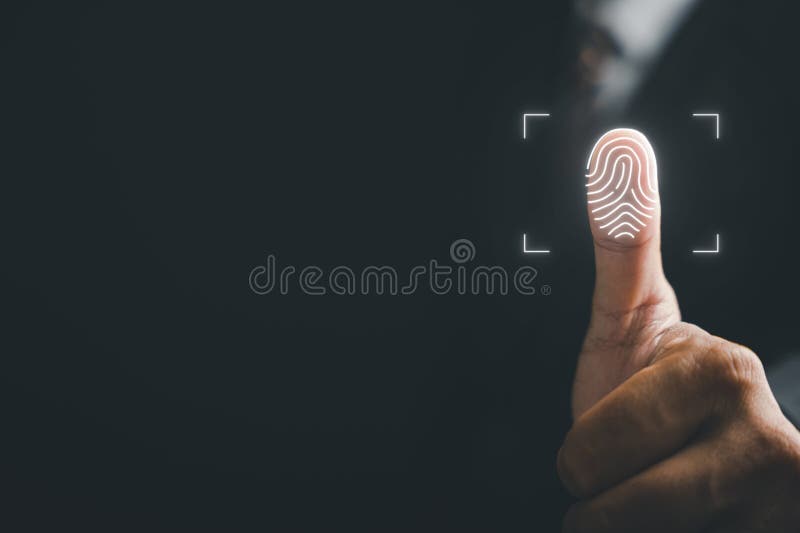 Secure Access with a Thumbs Up and Virtual Fingerprint Scan Stock Photo