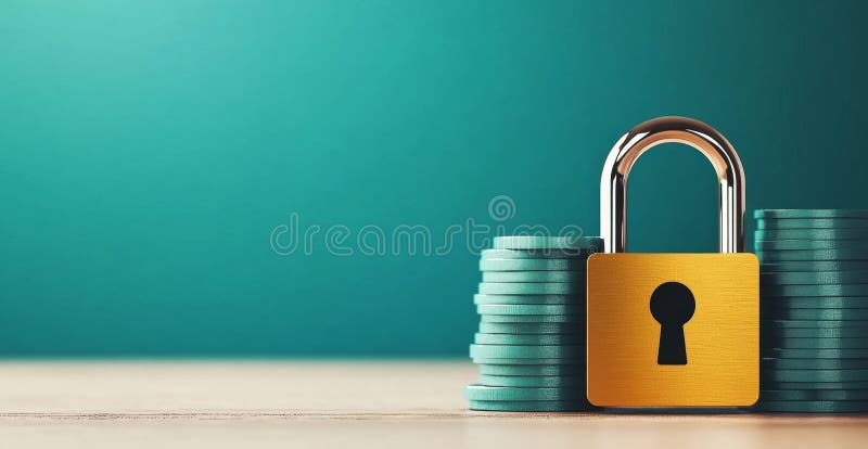 Secure banking practices enhance privacy with locks and shields. Generative AI royalty free stock photos