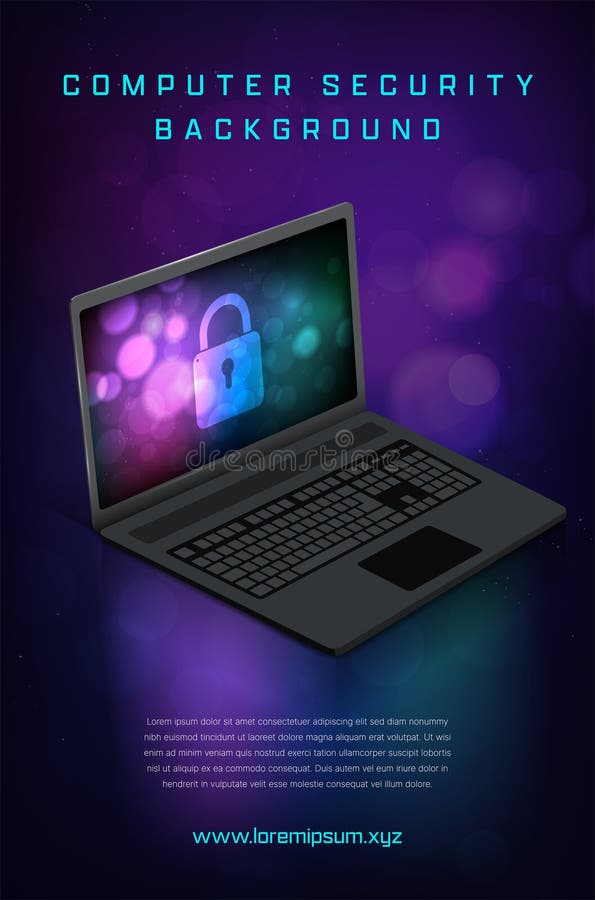 Secure Computer with Digital Lock Background vector illustration