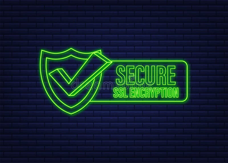 Secure connection icon vector illustration isolated on white background, flat style secured ssl shield symbols. Neon stock illustration