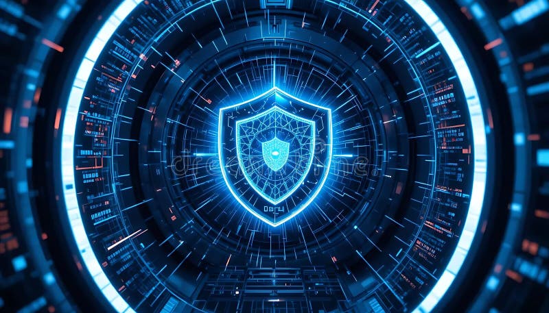 Futuristic glowing shield protects against cyber threats in a digital world, enhancing safety for security awareness campaigns. Shield artificial intelligence stock images, royalty-free photos and pictures