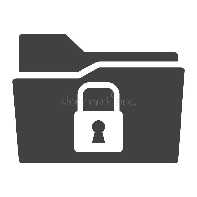 Secure data folder solid icon, security padlock stock illustration
