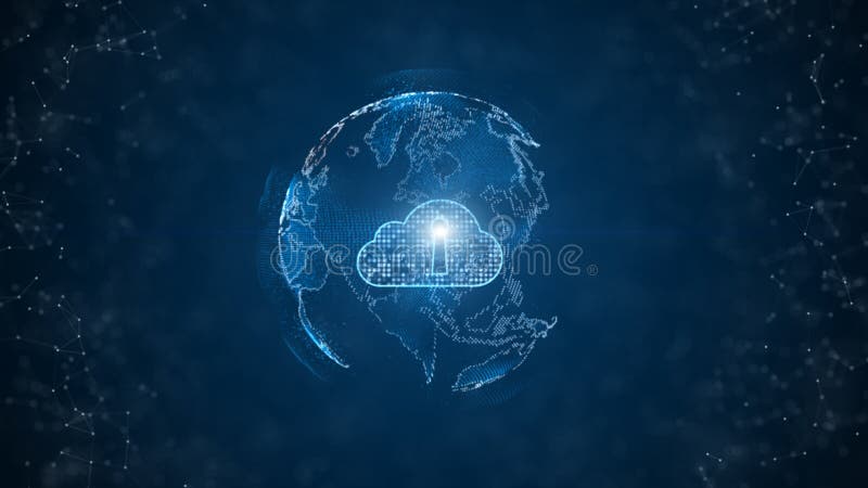 Secure Data Network Digital Cloud Computing Cyber Security Concept. Earth Element Furnished by Nasa stock illustration