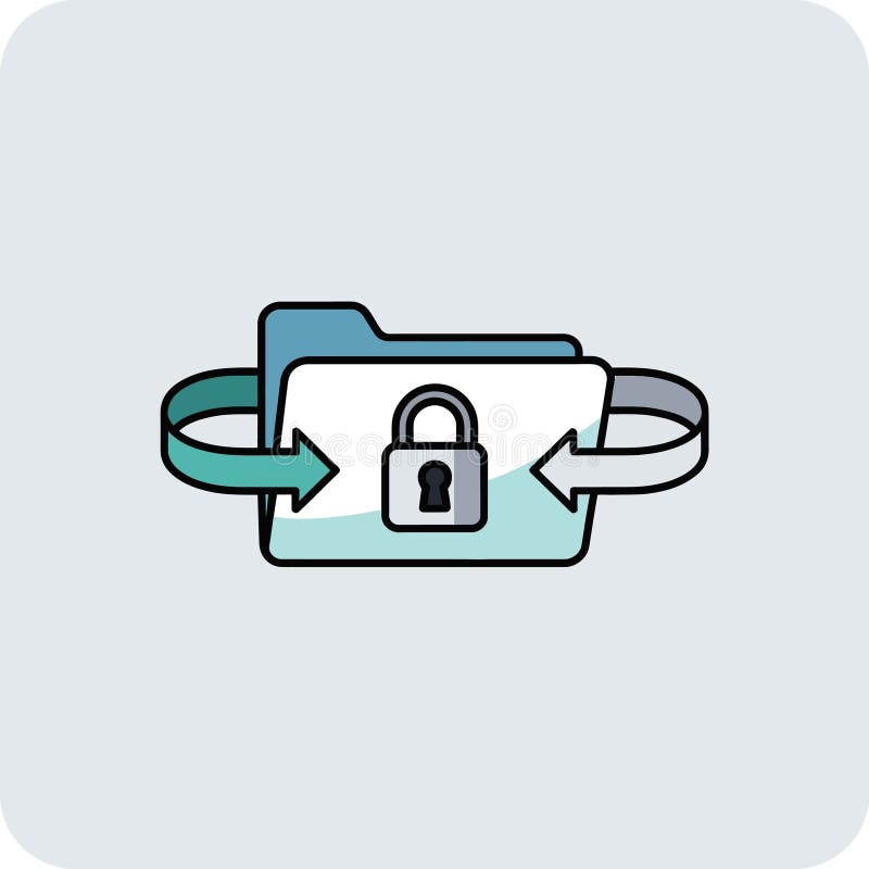 Secure Data Transfer Icon Teal Blue Folder Lock Arrows stock illustration
