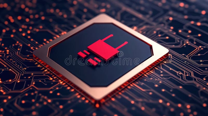 Secure Digital Network: Cybersecurity Shield and Circuit Lines Hologram stock illustration