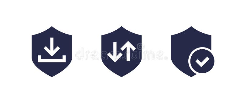 Secure download, upload icons with shields vector illustration