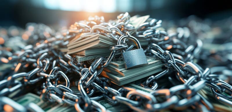 Secure financial assets with locks and chains for optimal privacy protection. Generative AI stock photography