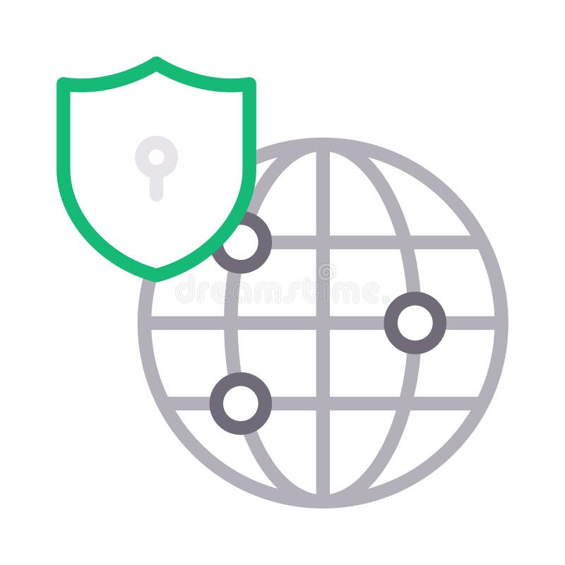 Secure global thin line color vector icon royalty free illustration