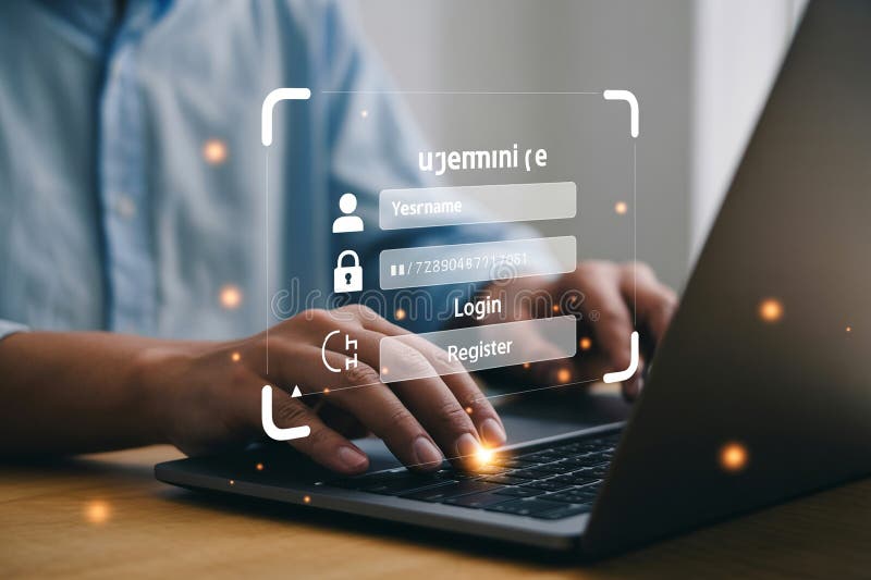 Securely log in or register on your laptop with ease. protect your data and access your online account safely. enjoy seamless authentication for a secure online experience today! 200 characters. Online account log illustrations