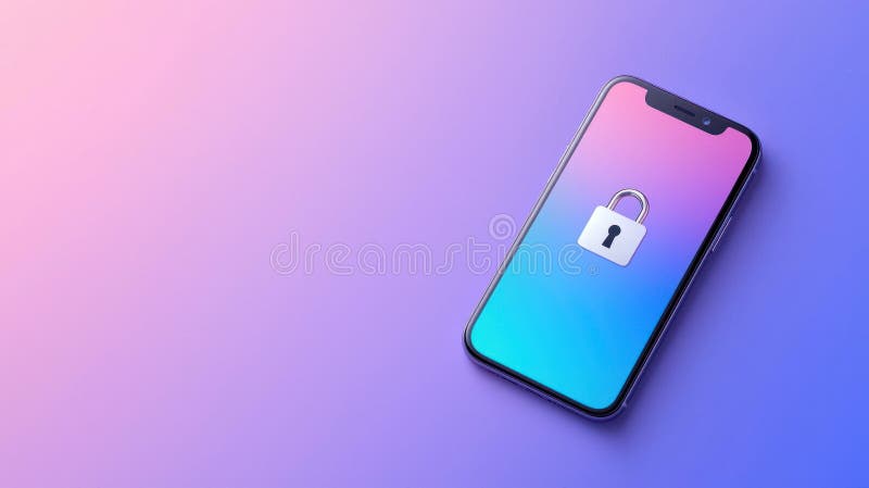 Secure smartphone with digital lock symbol on colorful background royalty free stock photography