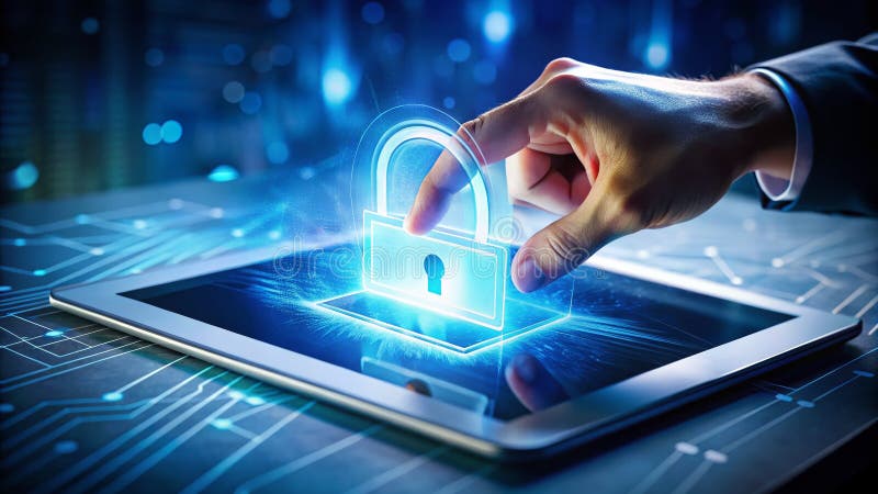 Secure Tablet Access Unlocking Digital Interfaces with Advanced Cybersecurity Measures stock illustration