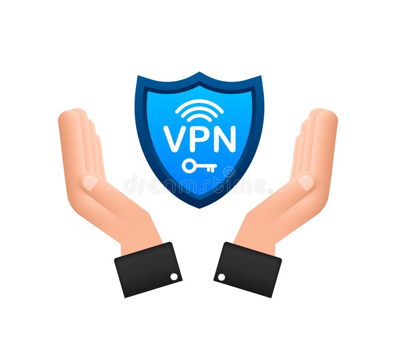 Secure VPN connection concept with hands. Hnads holding vpn sign. Virtual private network connectivity overview. Vector stock illustration