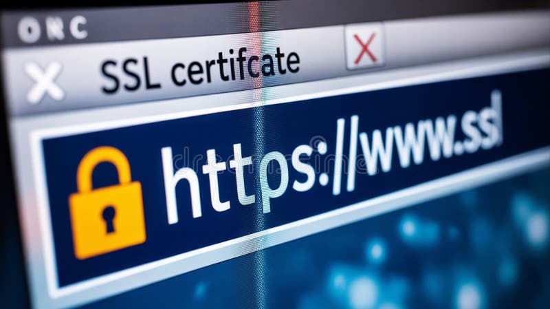 Secure website connection depicted with https protocol and ssl certificate indication stock illustration