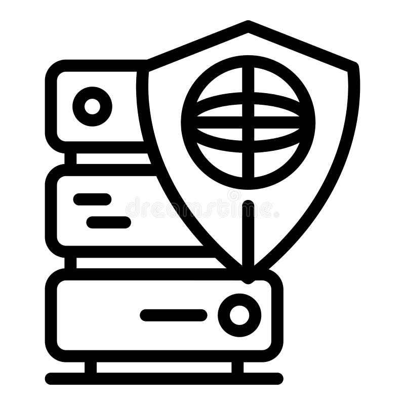 Secured data server icon, outline style royalty free illustration