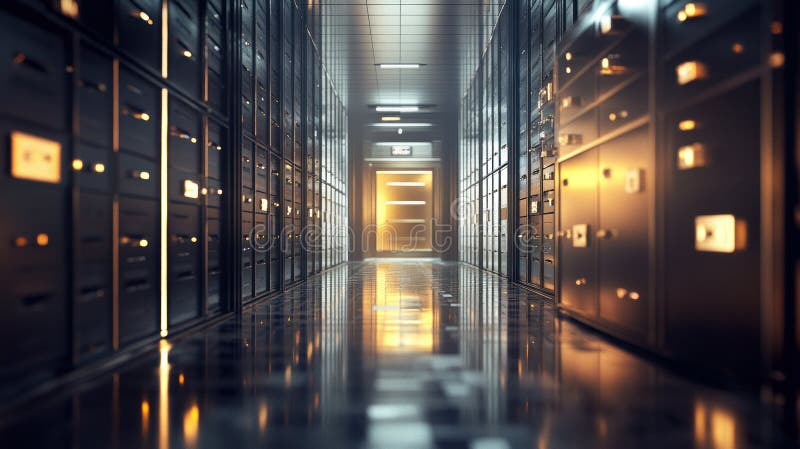 Secured Server Room: Digital Fortress, Data Haven, Cybersecurity Architecture stock illustration