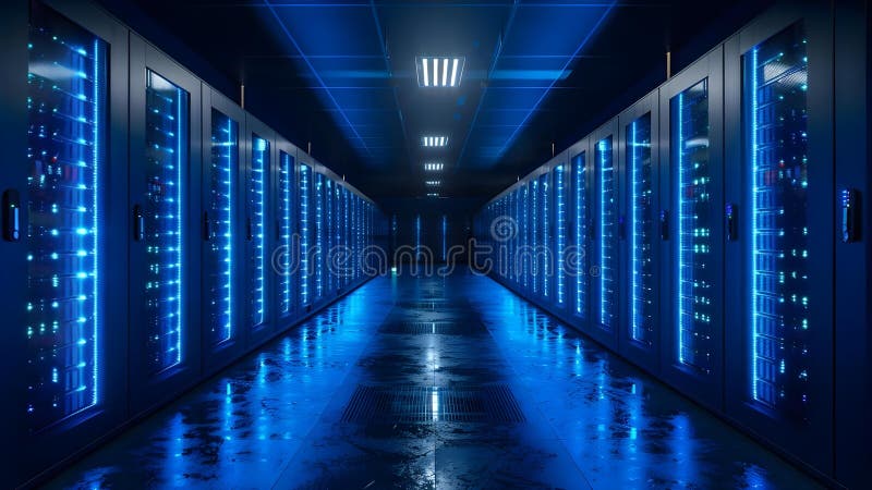 Securing Data Centers and Cloud Networks with Modern Cyber Security and Network Management. Concept stock illustration