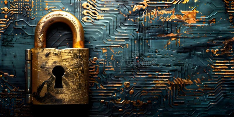 Securing Data: Exploring Digital Security with Padlock Login Credentials and Protected Network royalty free illustration