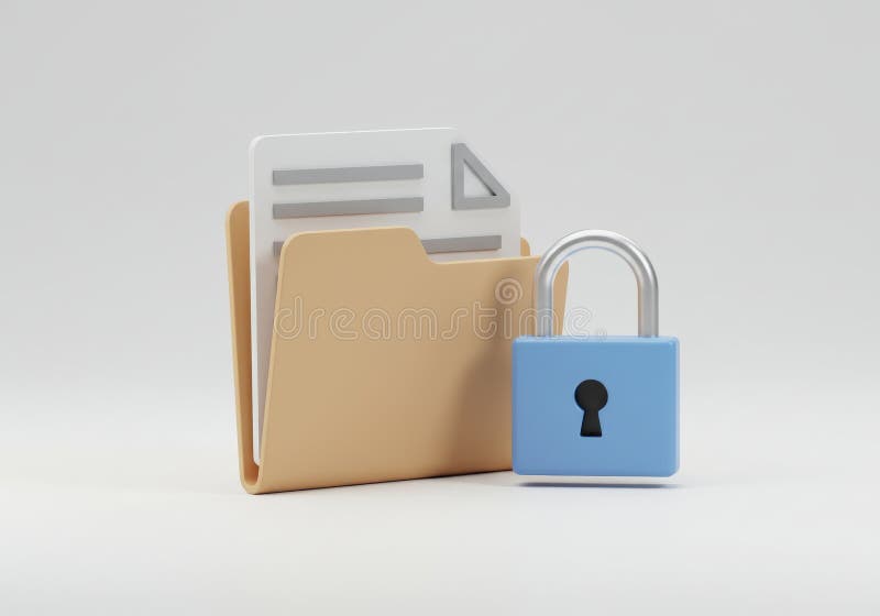 Securing Data Folder with Padlock Concept of Data Privacy stock illustration