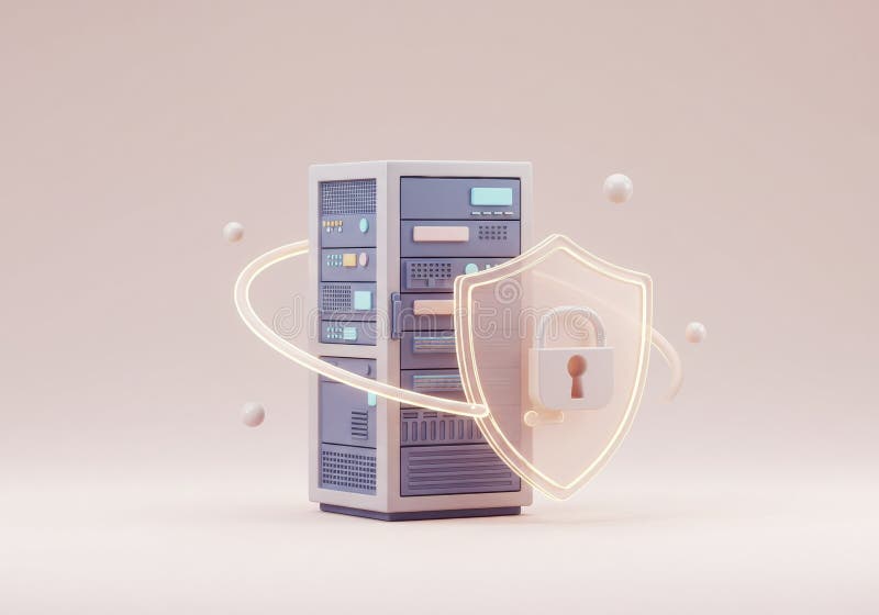 Securing Data Server Network with Firewall Protection stock illustration