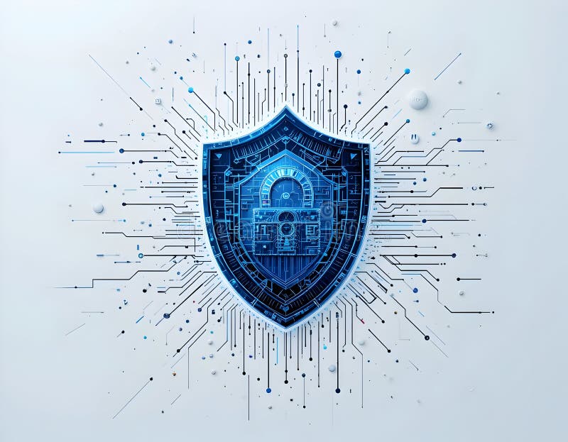 Securing Data Shield with Connected Technology Network stock illustration