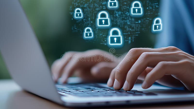 Securing data with technology in a modern workspace stock illustration