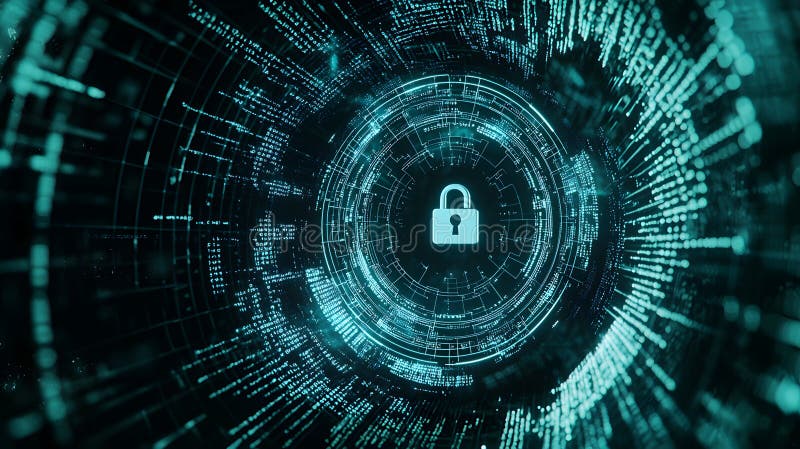 Securing data transfer cybersecurity digital realm high-tech environment abstract viewpoint information safety stock illustration
