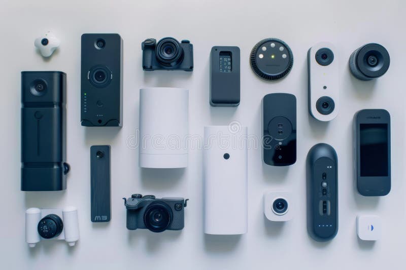 Security camera enhances user-friendly communication controls, managing secure systems through easy tech setups for plug and play royalty free illustration