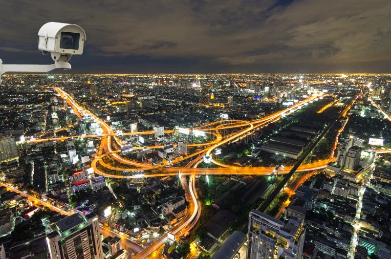 Security camera monitoring the traffic movement on top view of c