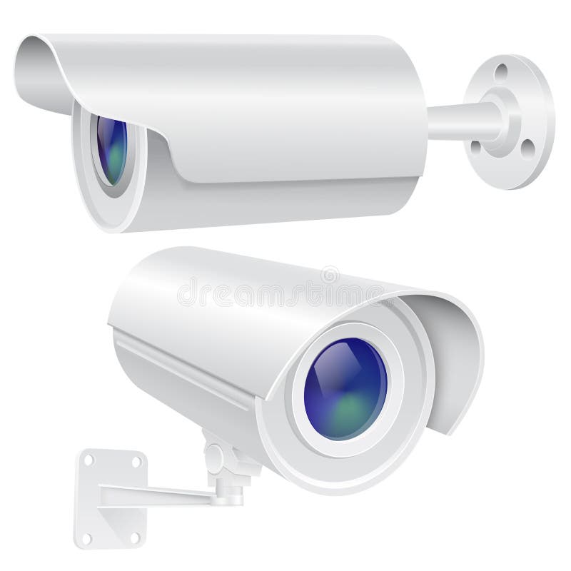 Security camera set. White oval CCTV surveillance system royalty free illustration