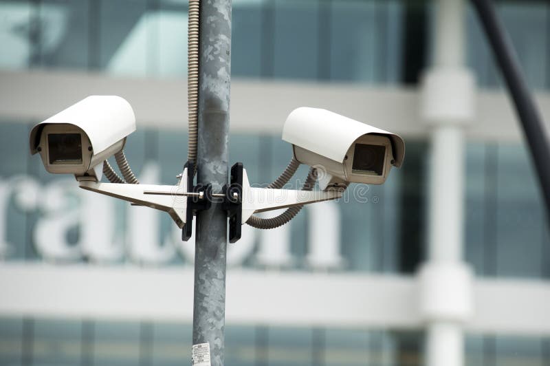 Security Cameras Over Fence Stock Image Image of cameras, fence 30665401
