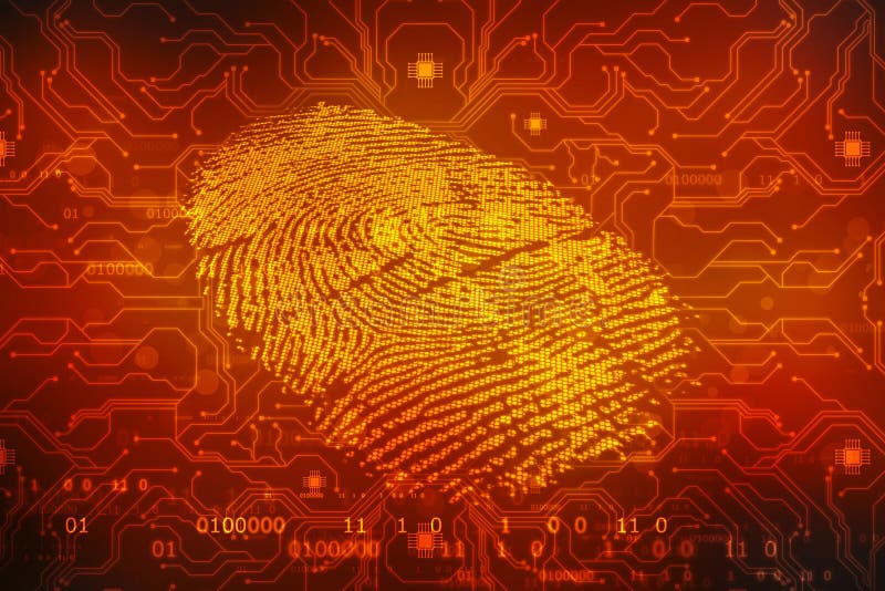 Security Concept, Fingerprint Scanning On Digital Screen. Security Concept Background Stock