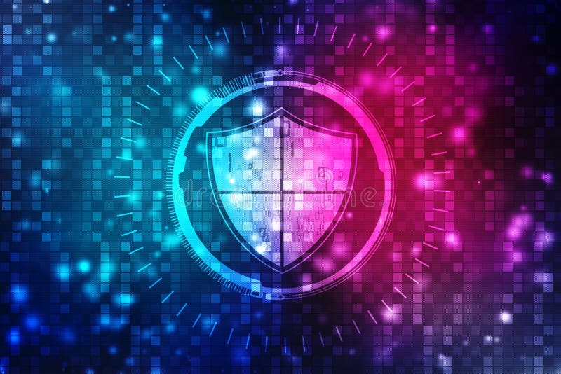 Security concept: shield on digital screen, cyber security concept background stock illustration Security concept: shield on digital screen, cyber security concept background stock illustration