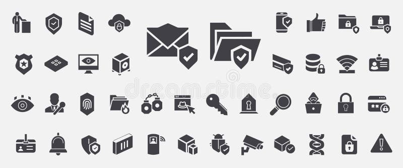 Security concepts set glyph icons, data protection network security user authentication vector illustration