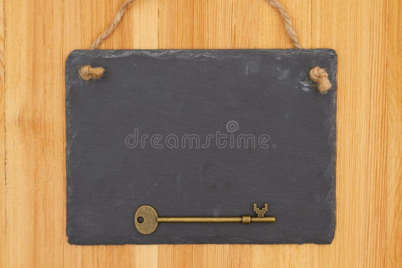Security Concerns Blank Hanging Chalkboard Sign with Skeleton Key on