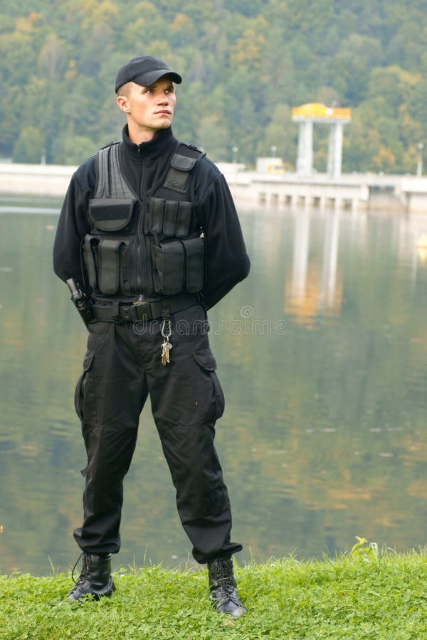 Security Guard in Uniform and Armed Stock Photo Image of protection
