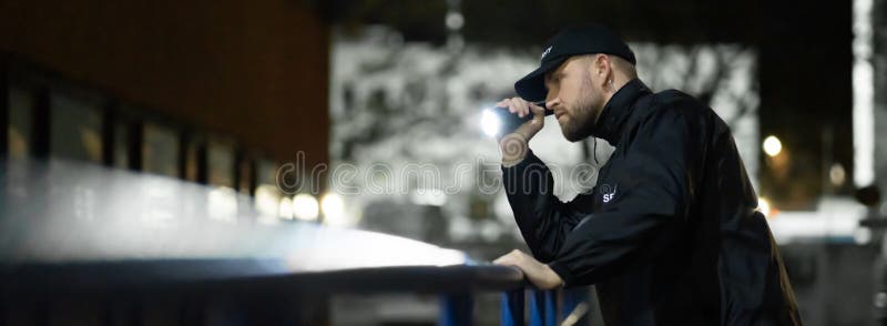 Security Guard Man At Night stock photography