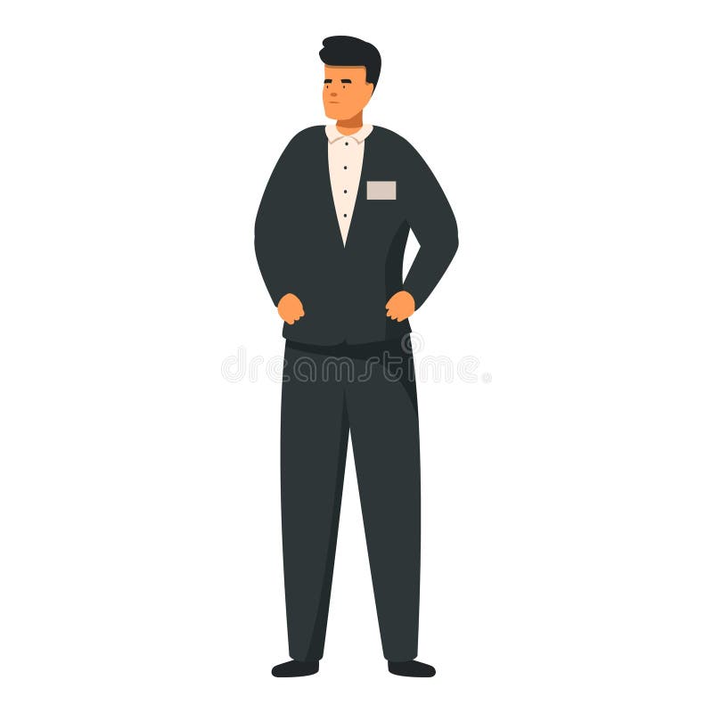 Security guard standing guard wearing name tag and suit vector illustration