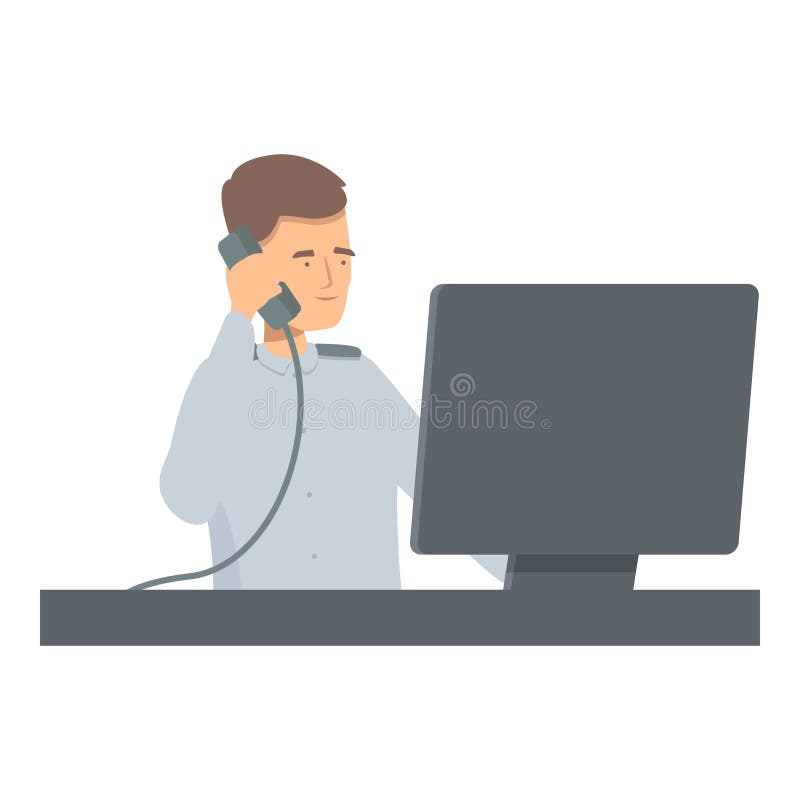 Security guard talking on the phone and looking at computer screen royalty free illustration