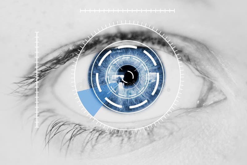 Abstrakte Sicherheit-Iris-oder Retina-Scanner verwendet wird, auf eine Intensive Makro-Blue Menschliche Auge, mit einer Begrenzten Palette.