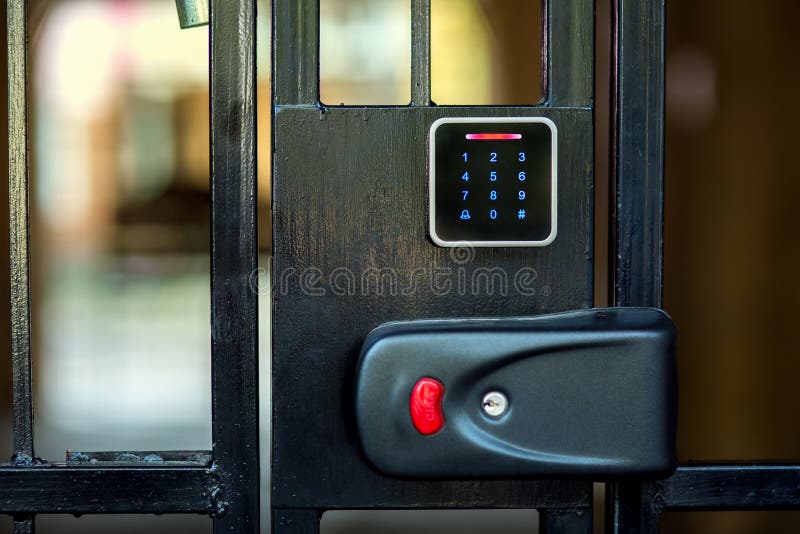 A Security Lock on an Iron Gate. Stock Image Image of closeup, keypad