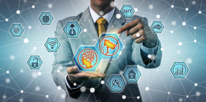 Security Operator Combining CCTV With AI App royalty free stock photo