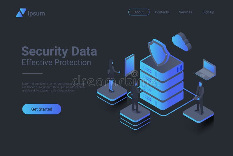 Security Protect Data Online Isometric Flat black monochrome vector concept royalty free illustration