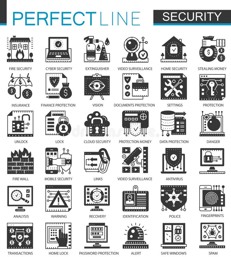 Security and safety black mini concept icons and infographic symbols set royalty free illustration Security and safety black mini concept icons and infographic symbols set royalty free illustration