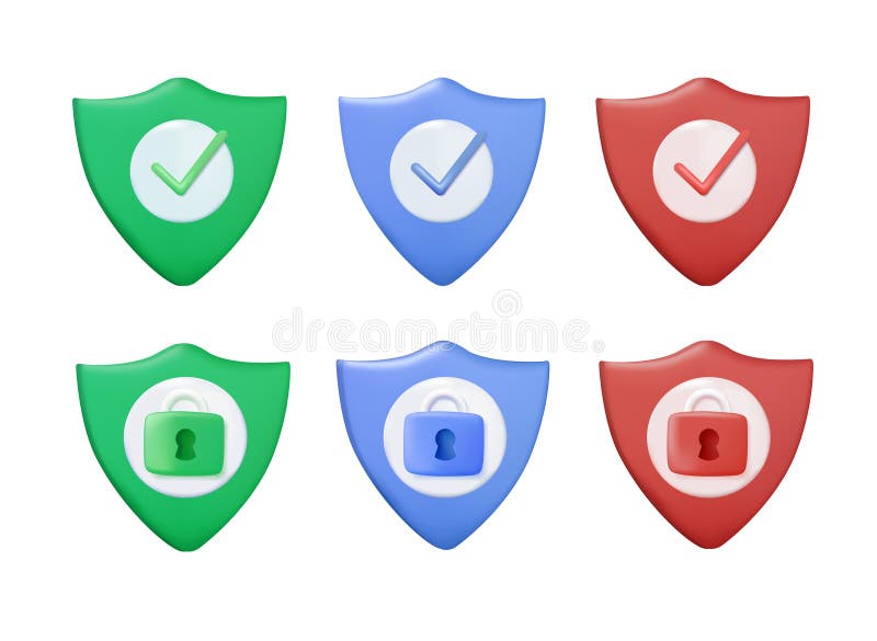 Security shield sign 3D vector illustration, Lock security icon, Set of security shield icons, securityshields symbols royalty free illustration