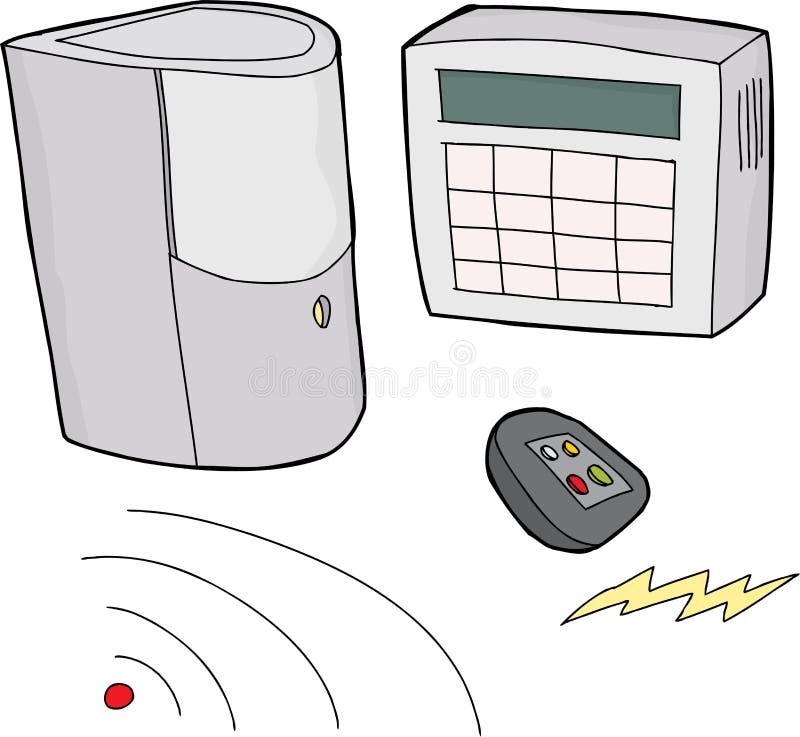 Hand drawn security system objects over white background. Cartoon security camera vectors