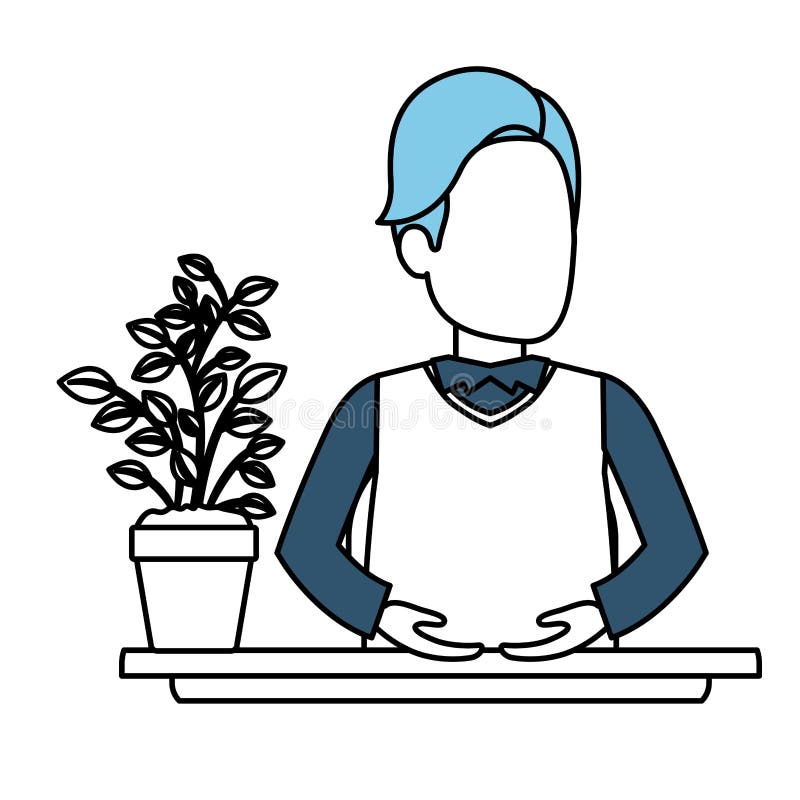 Secțiuni de culori siluetă ale asistentului de persoană în vârstă fără trup în birou în pardesiu royalty free illustration