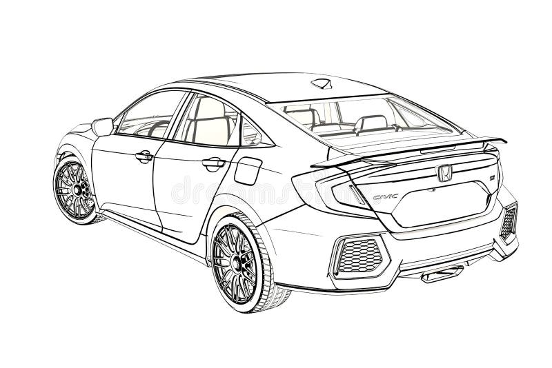 Honda Civic Hatchback Prototype Design Sketch Render  Car Body Design