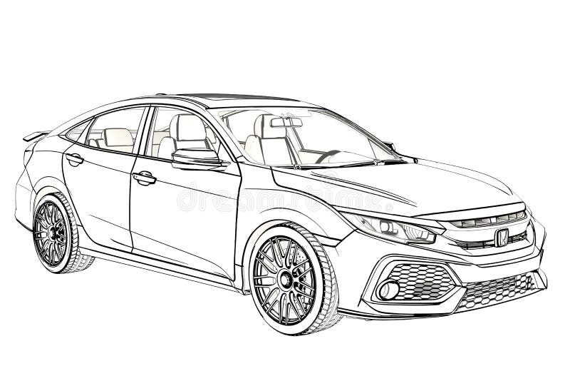 How to draw Honda Civic Type R 2020  Car Drawing  Modifiyeli Honda Civic  Çizimi  YouTube